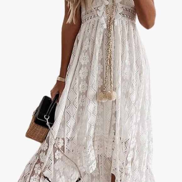 NWT $48 Cupshe Boho Lace Bohemian Flowy White Lace Midi Festival Dress Size Sm - Picture 5 of 15
